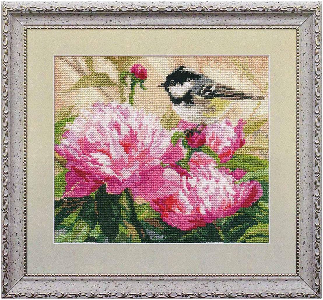 牡丹の花とウソクロスステッチキット アイーダ 16カウントキャンバスモノクロ小鳥簡単&amp;高速クロスステッチキット アリサ1-2