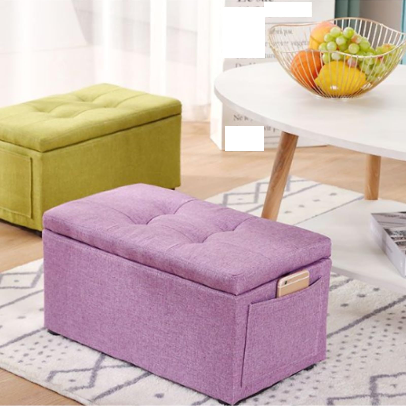 Ottomana Salón Reposapiés Multifuncional con Compartimento De Almacenamiento Oculto Y Bolsillo Lateral Asiento Extra(Grün)
