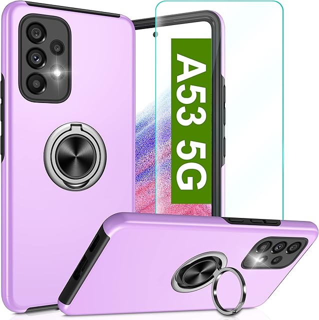 Pilaru For Samsung Galaxy A53 5G Case,[Upgraded Shockproof Airbag] Galaxy A53 Cover with Ring Holder Tough Protective Silicone Bumper Armour Phone Case for Samsung Galaxy A53 5G Purple