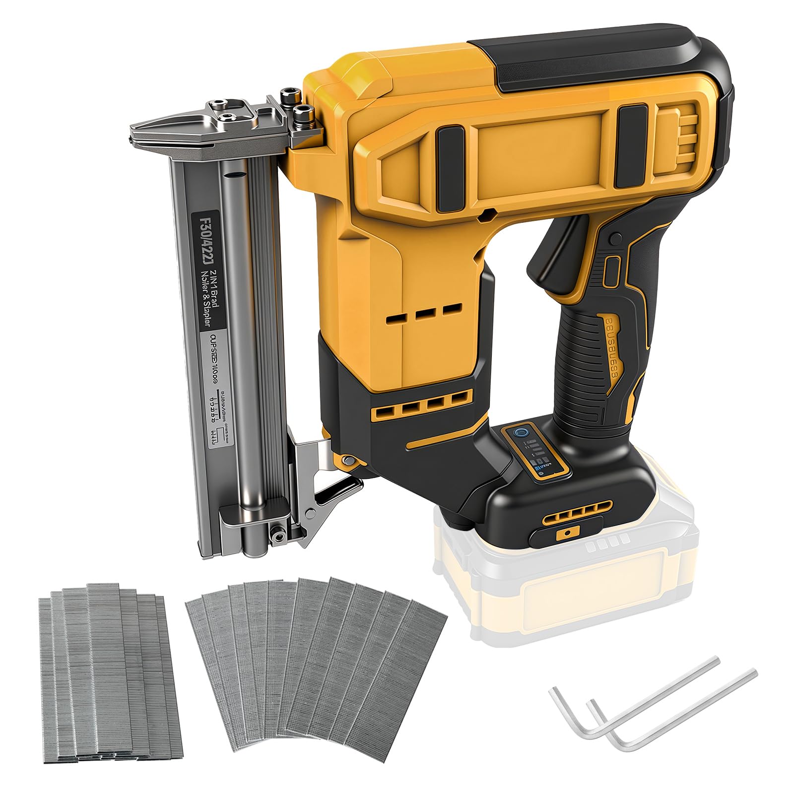 Clavadora de brads inalámbrica de 18GA compatible con batería Dewalt 20V MAX, clavadora de corona estrecha sin escobillas con 1000 clavos y 1000 grapas para bricolaje, DIY y carpintería