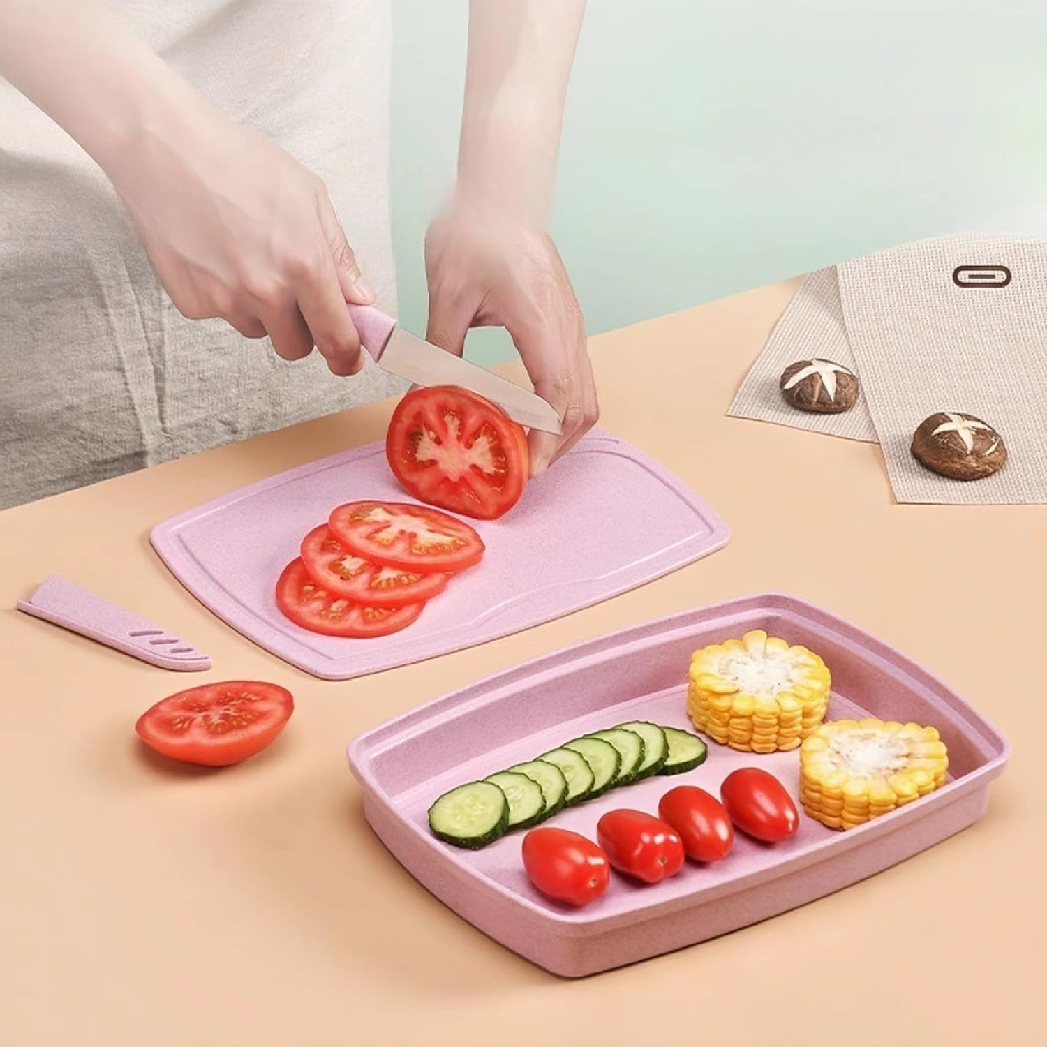 ZeQi 5-in-1 Cutting Board, Knife, Peeler, Scissors and Tray Set/Travel, Camping, Outdoor, Dorms, Small Cutting Boards, BPA Free, Dishwasher Safe, Kitchen Utensils, Gift - Image 3