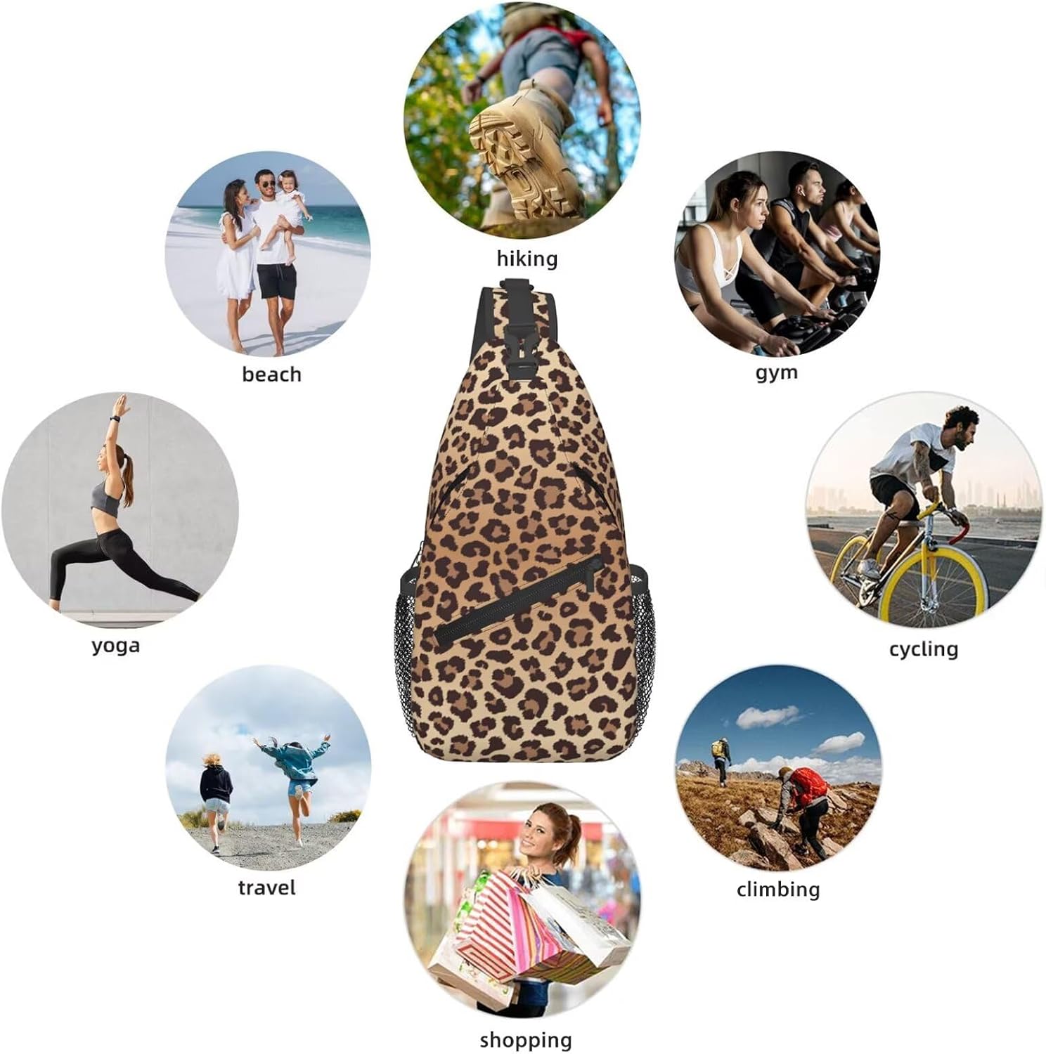 Leopard Print Crossbody Sling Bags for Women Men Brown Leopard Spot Pattern Wildlife Animal Skin Travel Sling Backpack Casual Chest Shoulder Bag Cute Cheetah Print Gym Sports Hiking Daypack - Image 5