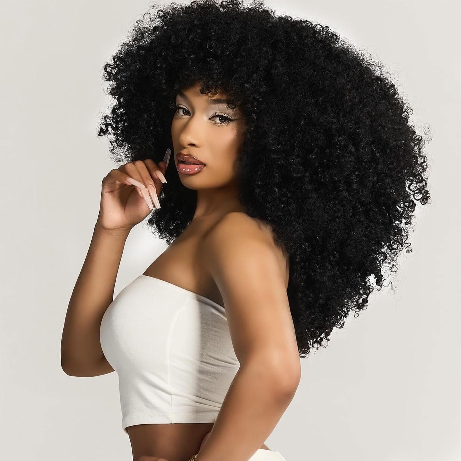 Parrucca afro in fibra sintetica per donne nere, bomba riccia da 18 pollici, Glueless, capelli lunghi Kinky ricci, taglia 22,5 pollici, nero
