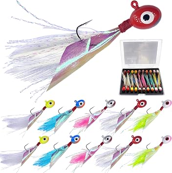 Crappie Jigs Oval Crappie Jig Heads with Hand-Tied Feather Rainbow Skin,10/20Pcs Crappie Fishing Lures Kit for Bass Crappie Trout Walleye Panfish Sunfish 1/32oz 1/16oz 1/8oz