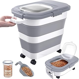 23-25 Lbs Airtight Dog Food Storage Container,Collapsible Dog Food Container with Lid,Wheels,Handle,Large Pet food storage Container with Scoop,Small Food Container for Dog Cat