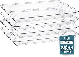 Posh Setting Clear Serving Trays Disposable - Plastic Platters - Plastic Platters and Trays for Party- Clear, Gold & Black, White Serving Dishes, 9x13, 4 Pack