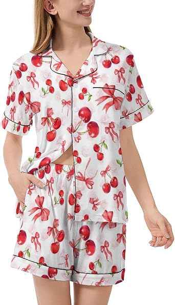 Funny Cotton Pajama Set for Women Summer Lounge Pjs Sets 2 Piece Suit Ladies Button Down Sleepwear