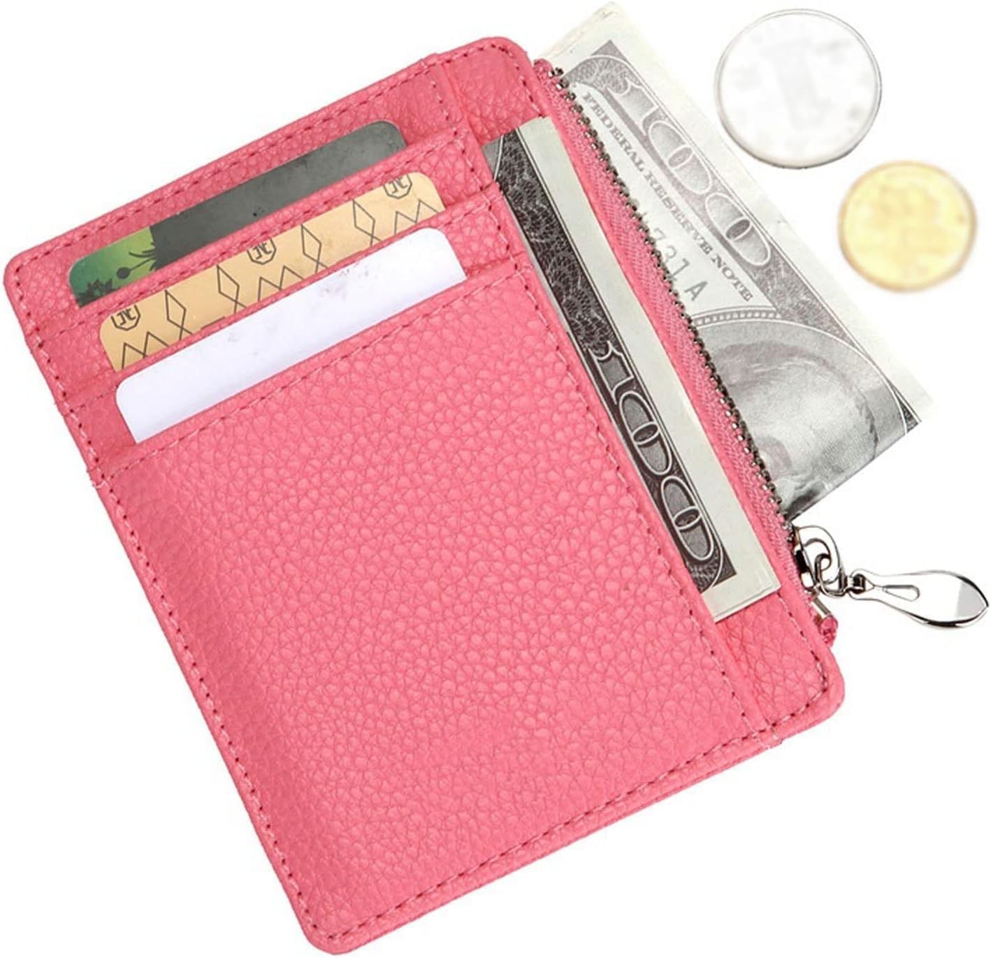 Women's Wallets Mini ID Card Holders Business Credit Card Holder PU Leather Slim Bank Card Case Organizer Wallet Zipper for boy and Girl