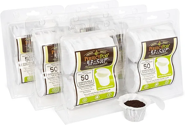 Perfect Pod EZ-Cup 2.0 Disposable Paper Coffee Filters for Single-Serve Reusable Coffee Pods Pod Capsule, 6-Pack (300-Ct)
