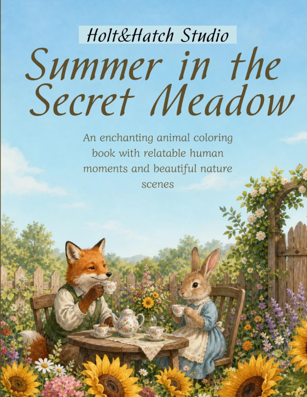 Summer in the Secret Meadow: An enchanting animal coloring book with relatable human moments and beautiful nature scenes