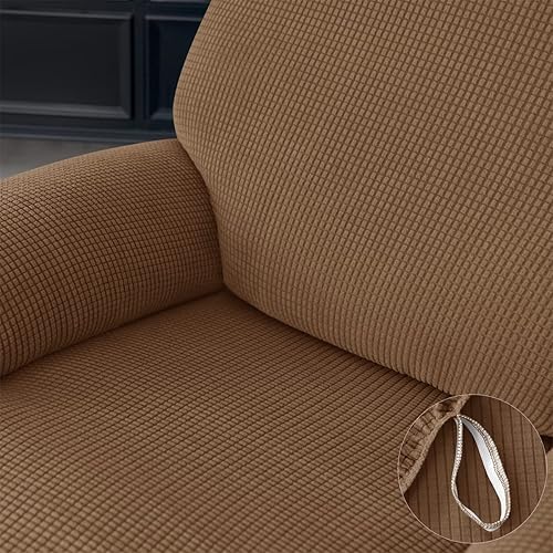 Miniatura 5 de VIENLOVE Funda elástica de jacquard para silla reclinable, funda de sofá de 4 piezas, funda protectora de muebles de poliéster con bolsillo lateral,