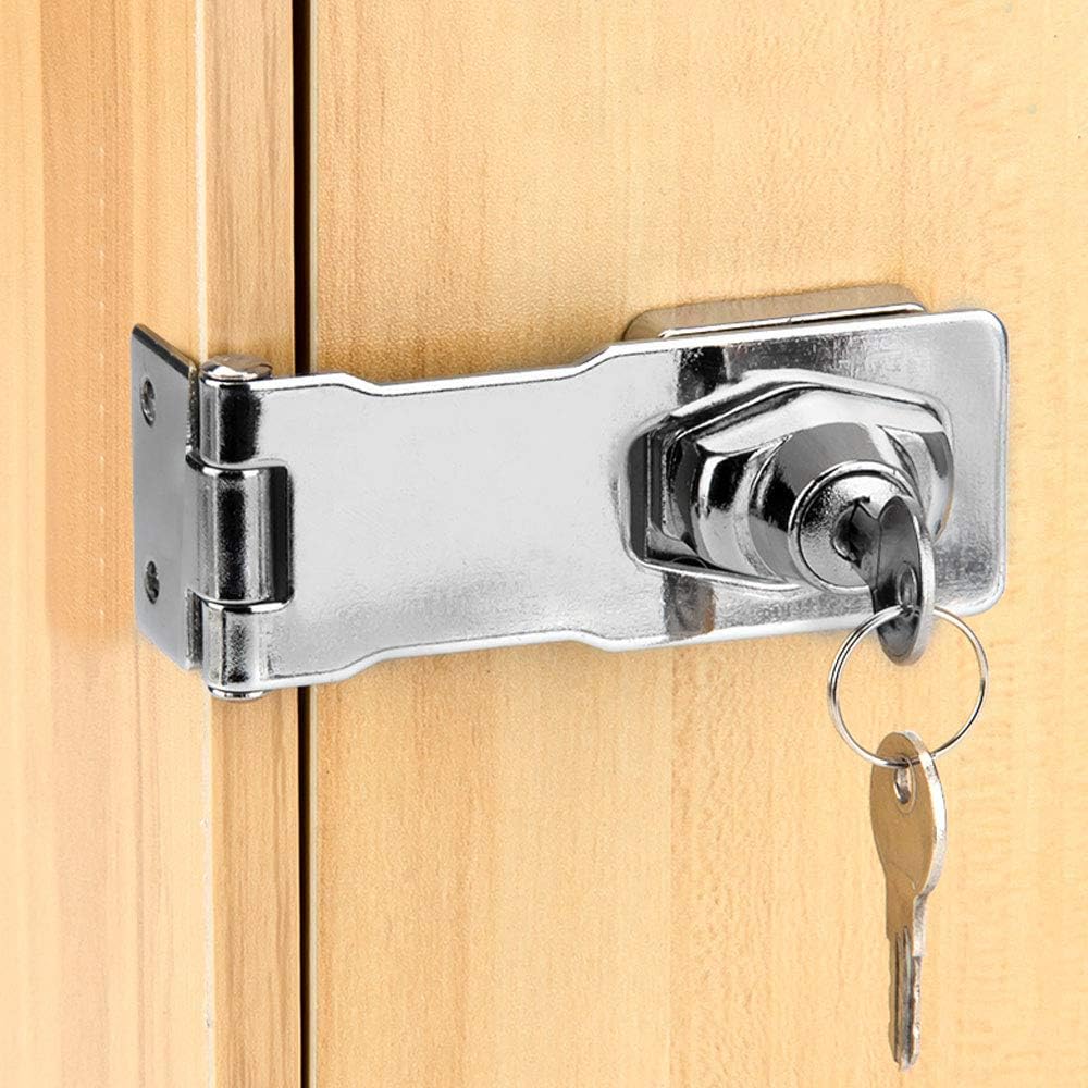 Padlock Latch,Lock for Bedroom Door,2 Pack 2.5 Inch Lock Hasp Metal Door Bolt Latch Buckle with Padlock and Key Twist Knob Keyed Hasp Locks Clasp(Silver)