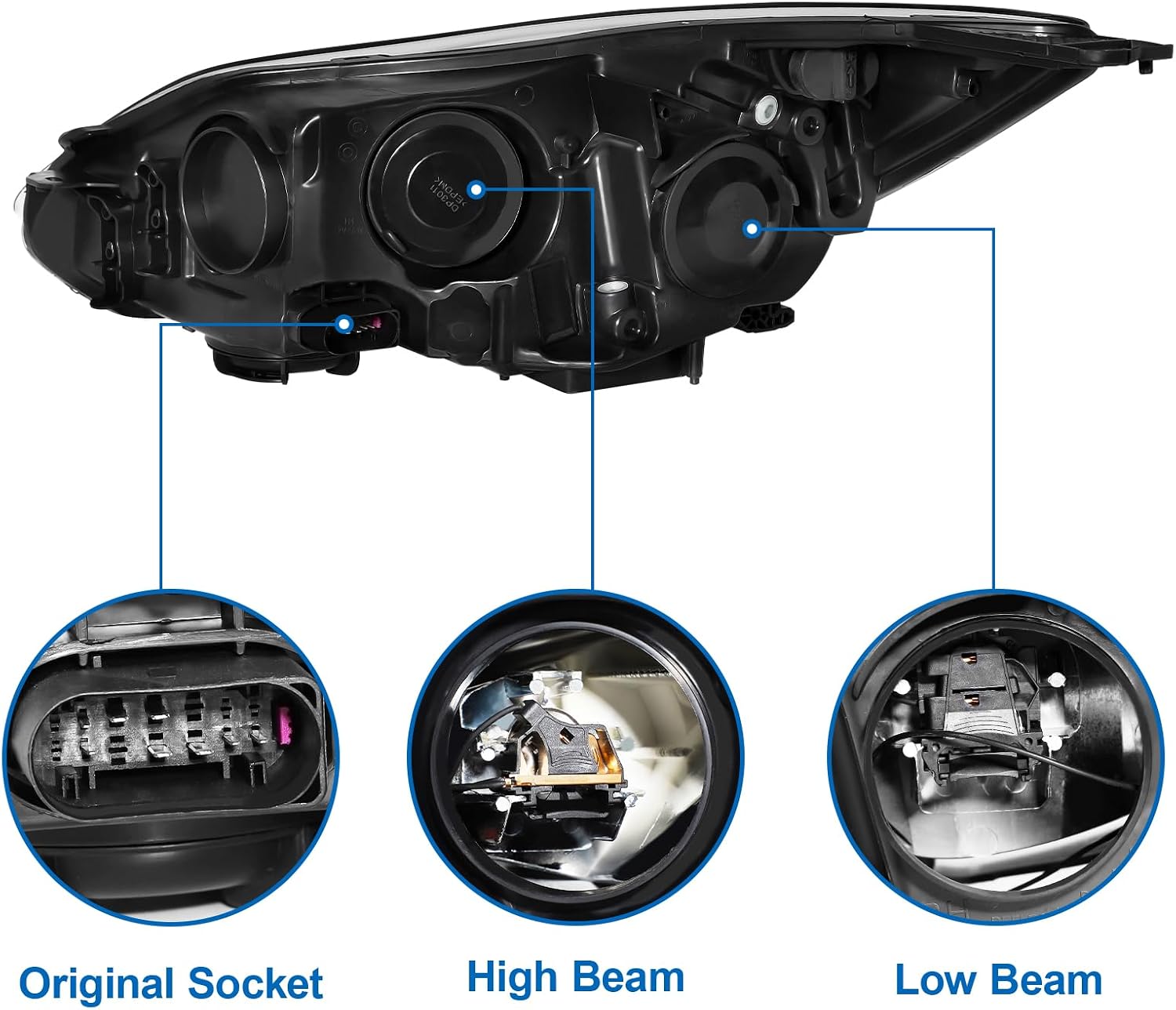 Halogen Headlight Assembly Fit for 2012 2013 2014 Ford Focus, Bulb Include (Chrome Housing Amber Reflector)