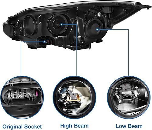 Miniatura 4 de Vomal Conjunto de faros delanteros halógenos para Ford Focus de 4 puertas, sedán, Hatchback, estilo de fábrica (carcasa negra, reflector ámbar)