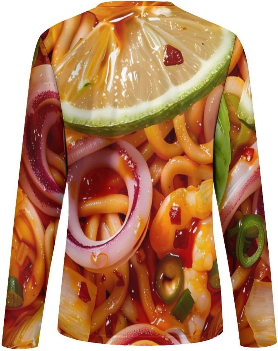 Tomatoes Spaghetti Noodles Women's Pajama Top Sleepwear Pajamas Sleep T-Shirt Long Sleeve Shirt Crewneck Tee