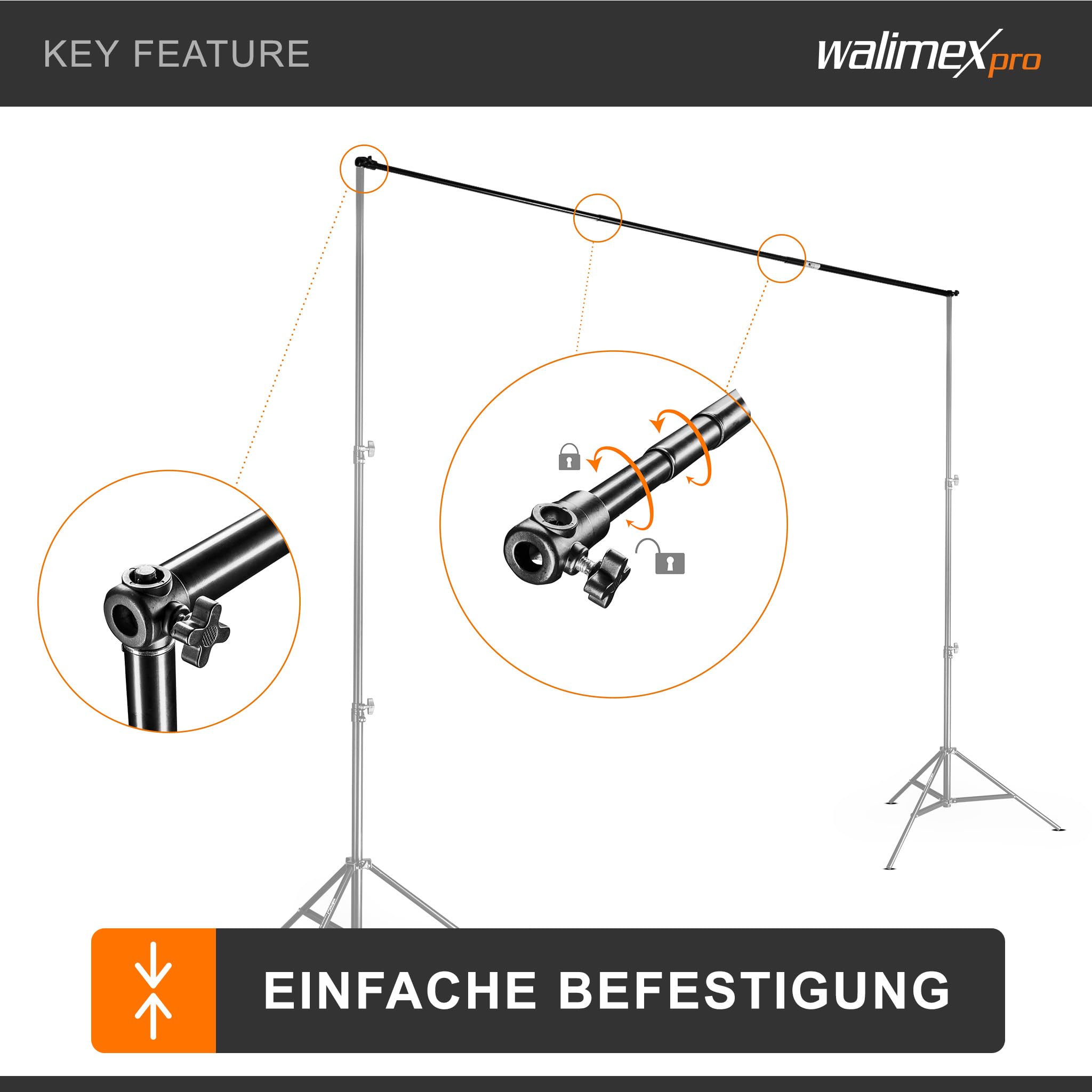 Walimex Perche de fond télescopique 120-307 cm (diamètre de la barre transversale : 3 cm)