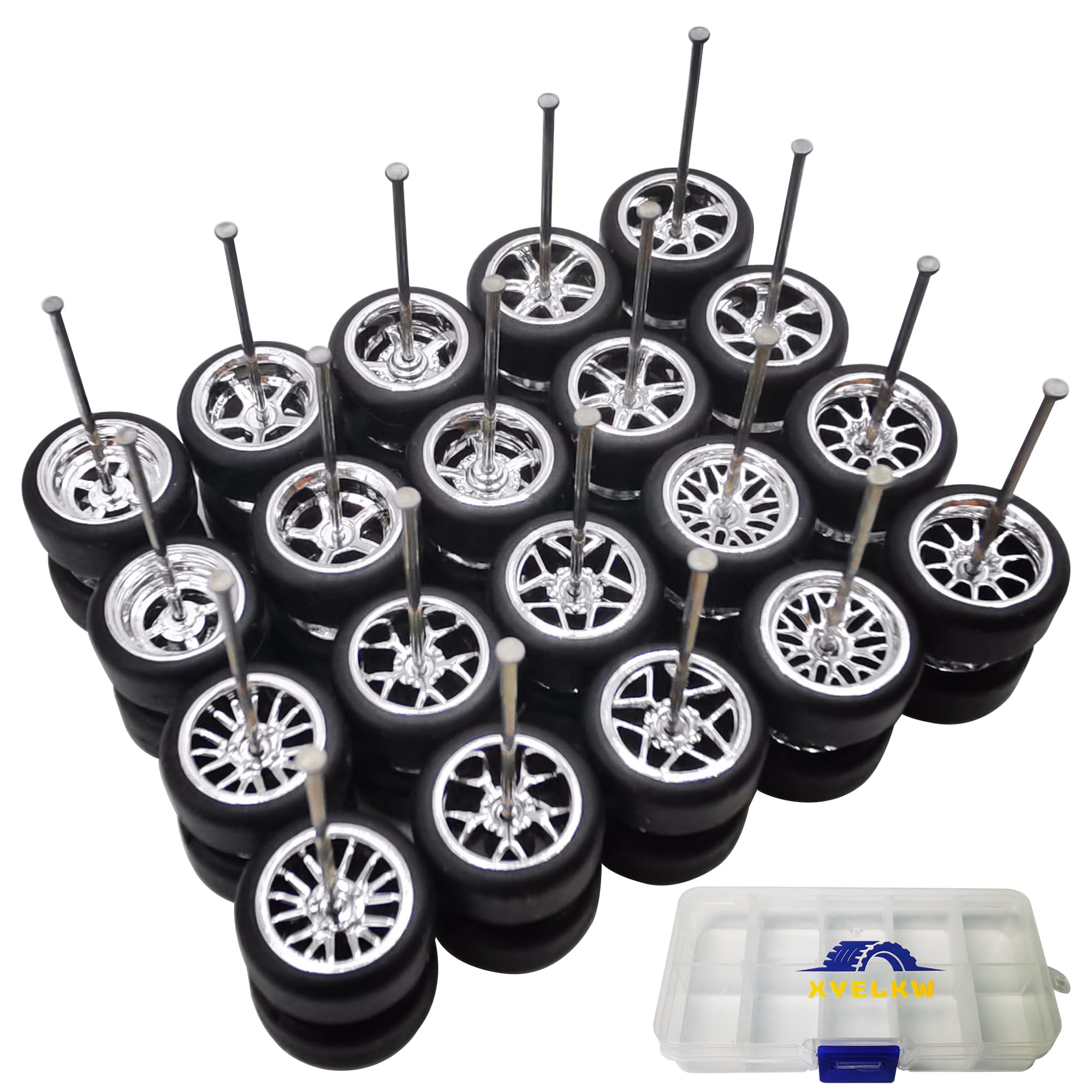 1/64 Wheels and Tires Set, 10-Pack 1 64 Scale Wheels with 10 for 1/64 Diecast Cars Upgraded and Modified Rubber Tires(Diameter 0.43in/11mm) (Silver Plated)