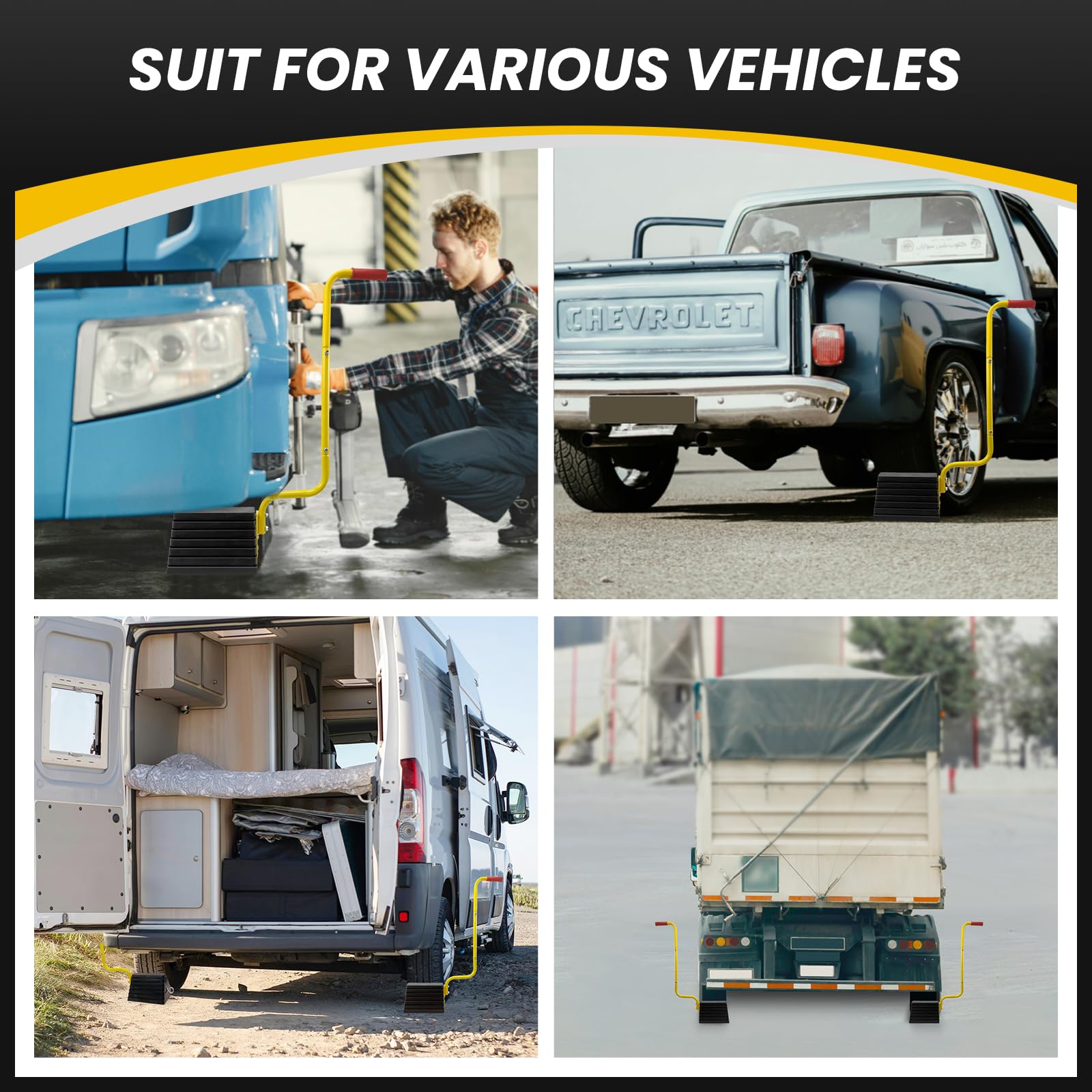HOXWELL Confezione da 2 cunei in gomma resistente con maniglia, robusti fermaruota antiscivolo per tutte le condizioni atmosferiche, per camion, camper, rimorchi da viaggio, accessori per camper