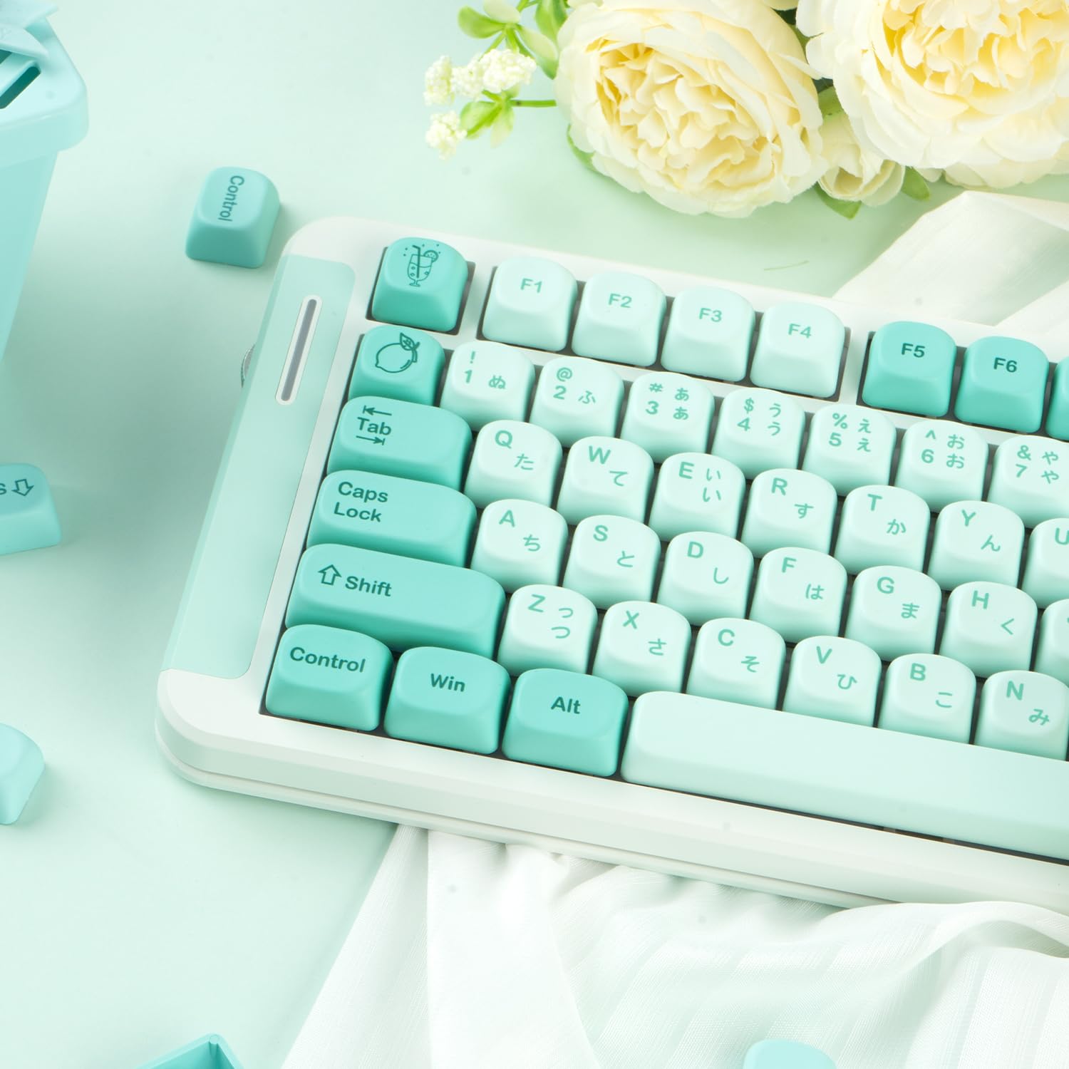 JOLINTAL Japanese Mint Green Keycaps - 125 Keys, Thick PBT MOA