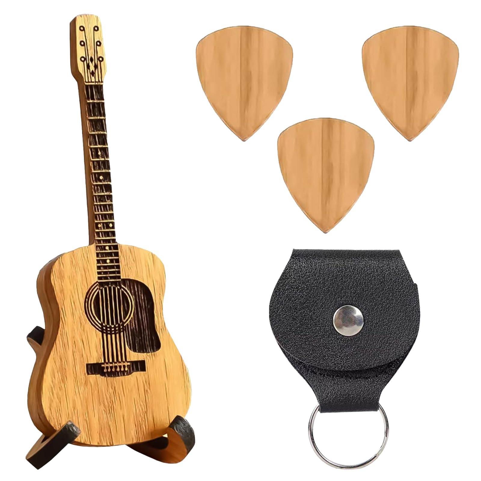 Wooden Guitar Pick Case With Stand, Custom Holder With 3 Picks and Plectrum Holder, Storage Container for Acoustic Bass