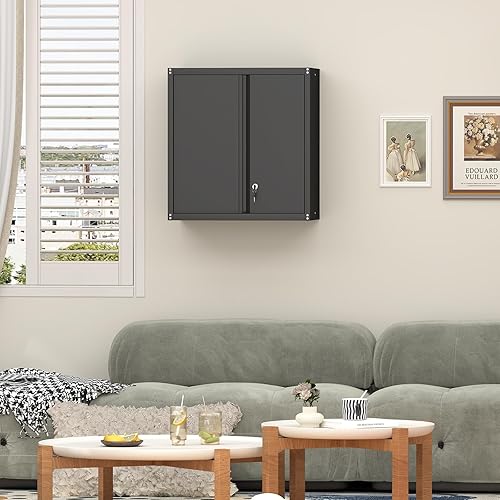 Miniatura 7 de Armario de Pared de Acero, Gabinete de Pared de Metal con Cerradura, Gabinete de Metal Colgante de Pared para Almacenamiento de Herramientas de