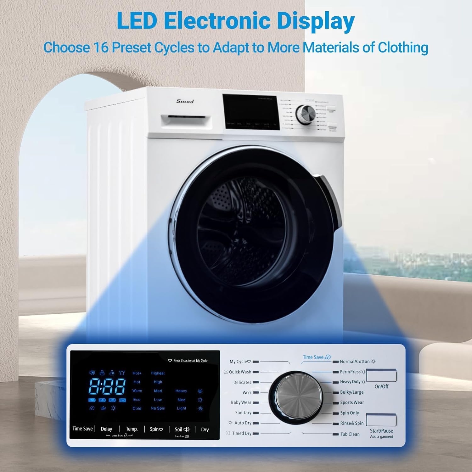 Smad 2.7 Cu. Ft Washer Dryer Combo, 24" Ventless Washer and Dryer Combo All in One with 26 Lbs Capacity and 16 Laundry Program, 2-In-1 Washer Dryer for RV, Laundry, Child lock, White