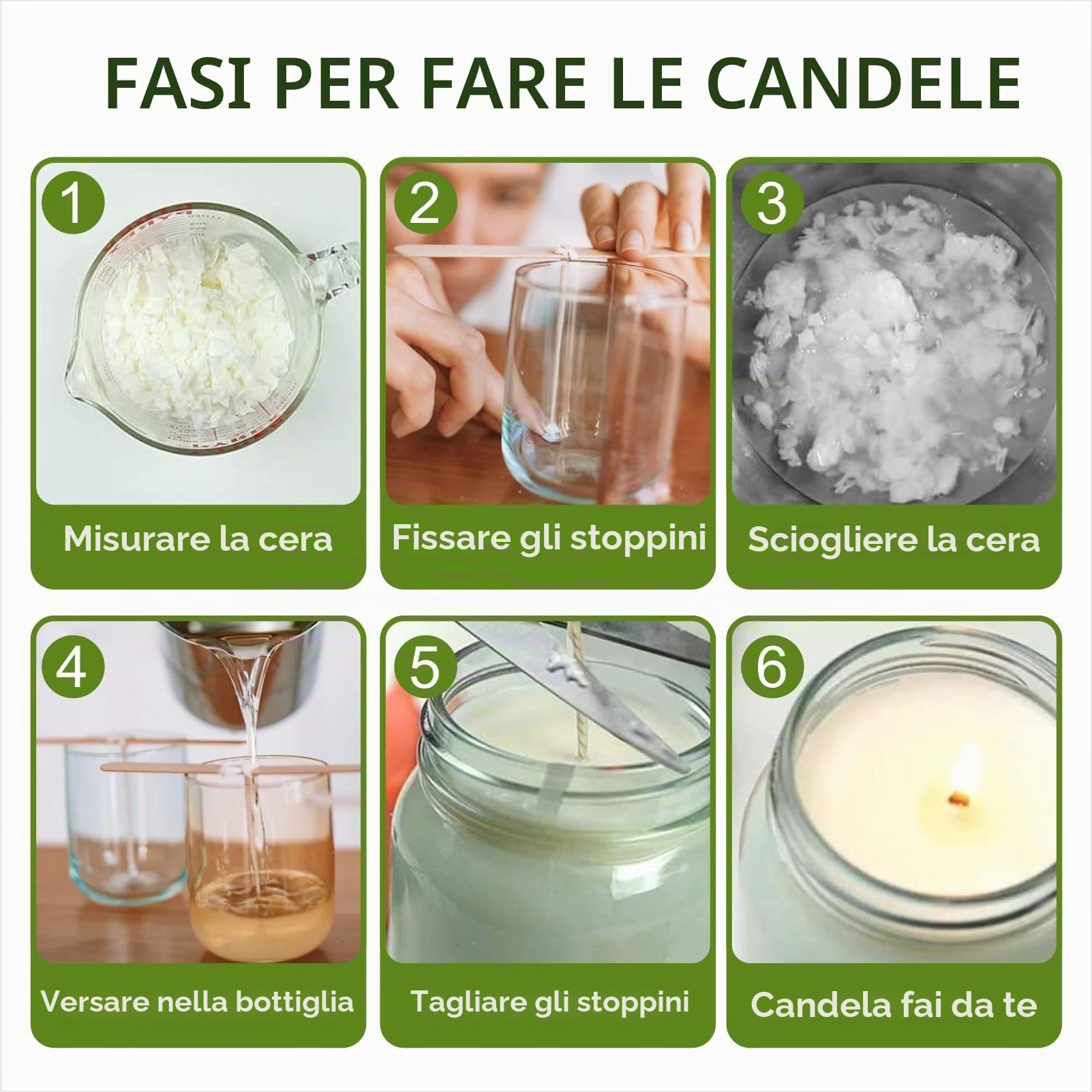 Cera di soia naturale pura al 100%, conf. da 5 kg, fiocchi di cera per la realizzazione di candele, cera biodegradabile ed ecologica