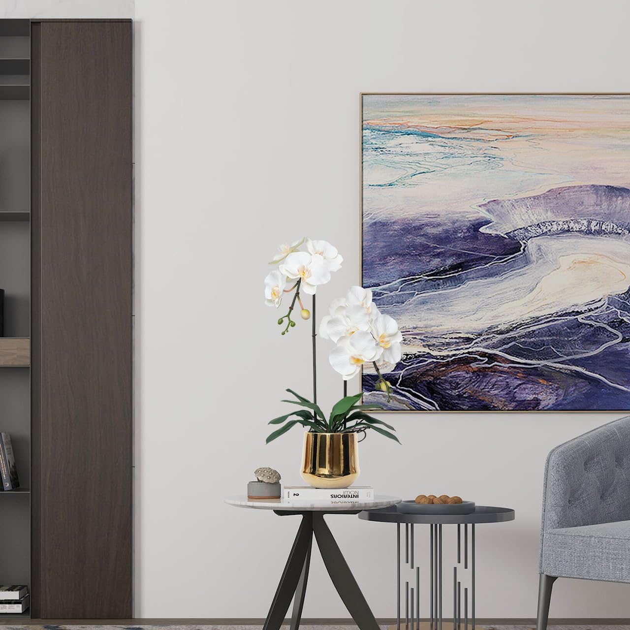 CXGS Orchids Artificial Flowers Realistic Fake Flowers in Ceramic Pot 20" White Lifelike Faux Floral Arrangement Soft PU Phalaenopsis for Home Hotel Indoor Decor, Centerpiece Display - Image 8