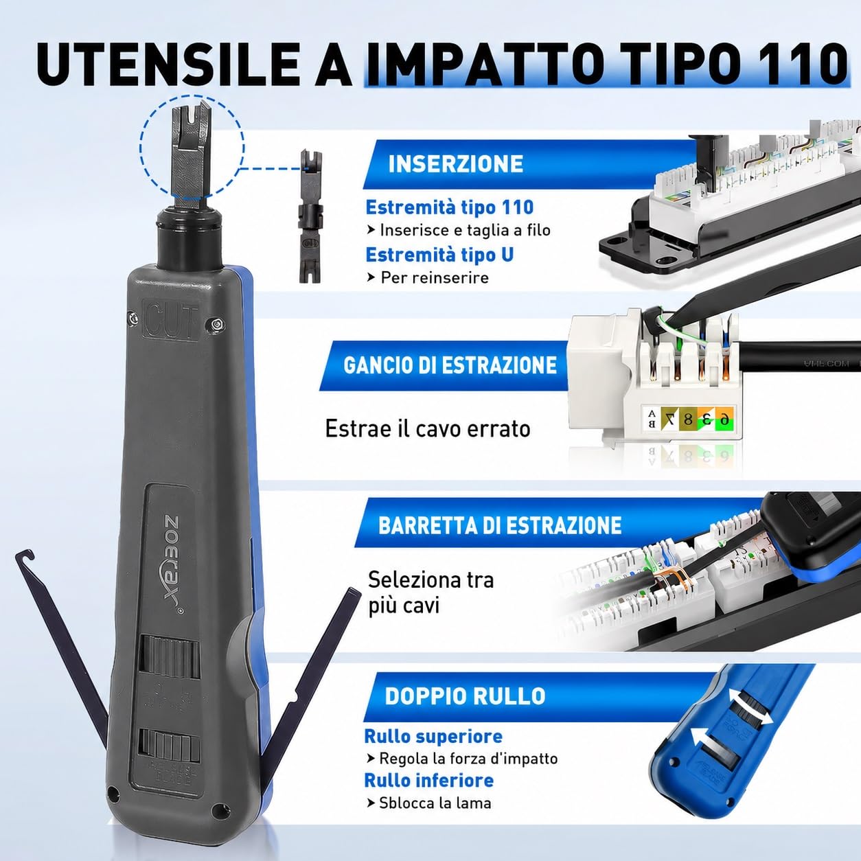 Set di strumenti di rete professionali 14 in 1 - Pinza crimpatrice RJ45, spina e cartelli di protezione Cat6
