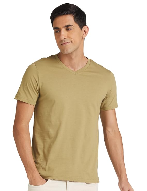 Amazon Brand - Symbol Men Cotton Solid V-Neck Regular Fit T-Shirt (Available in Plus Sizes)
