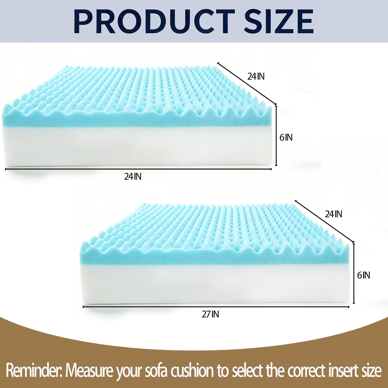 Egg Crate Memory Foam Couch Cushion Replacement for Sofa 24"x24"x6"