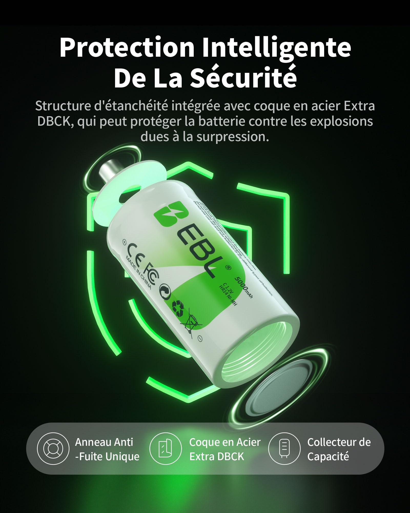 EBL 6PCS Piles C Rechargeables Ni-MH 1,2V, Baby C Type C HR14 Piles Rechargeables avec Boîte de Stockage de Piles