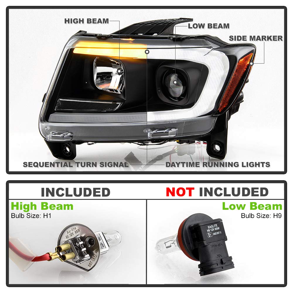 ACANII - For 2011-2013 Jeep Grand Cherokee Black Switchback LED DRL Sequential Signal Projector Headlights Headlamps Set