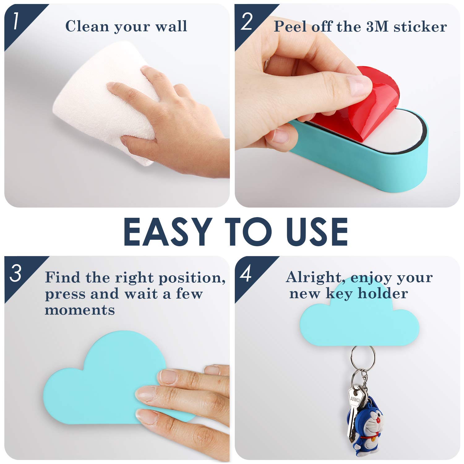 Soporte Magnético Para Llaves Con Forma De Nube - Fuerte Adhesivo, Aguanta Hasta 220g, Organizador De Pared Para Hogar Y Oficina