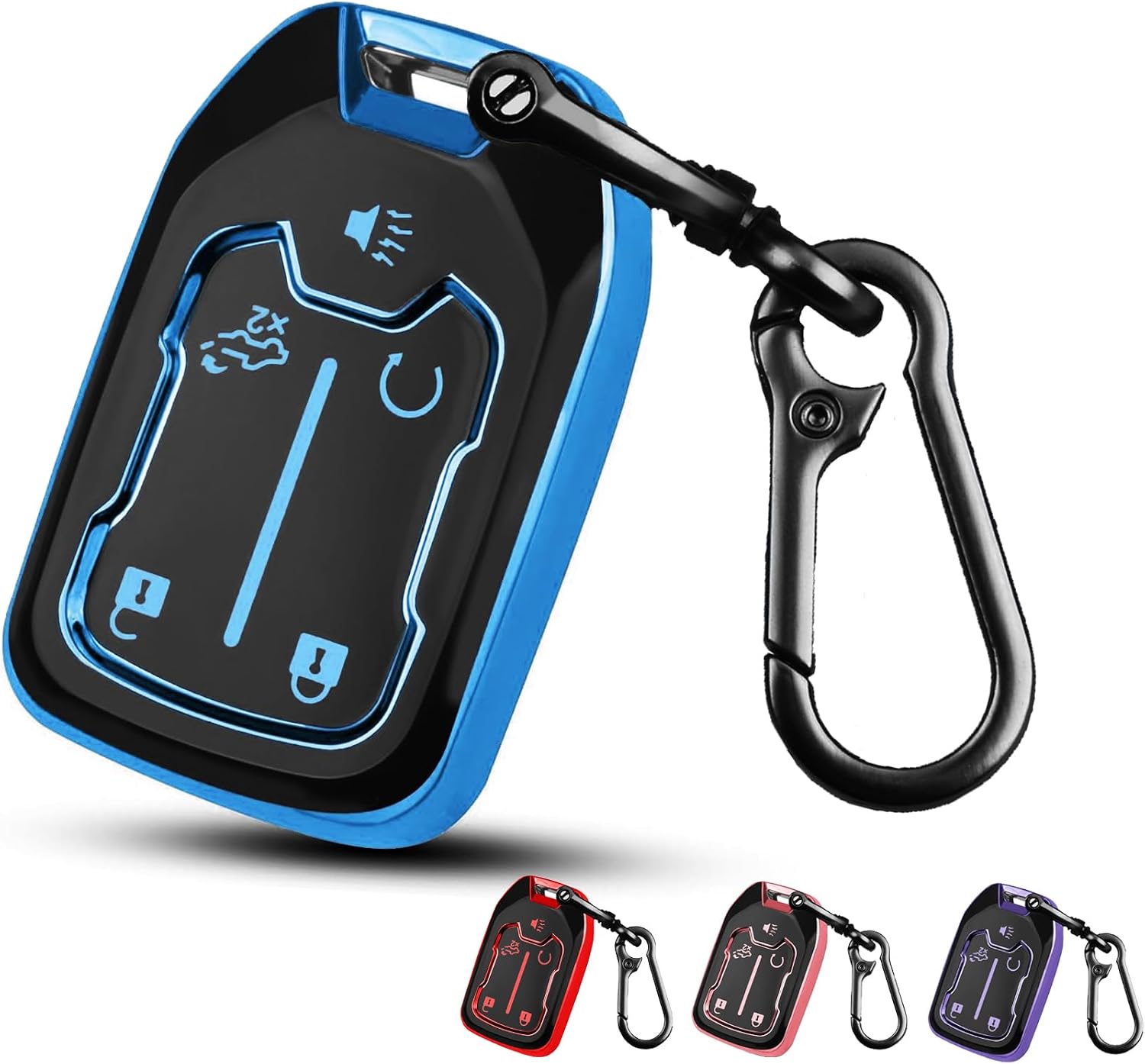 MILD EAST for GMC Key Fob Cover 5 Button with Keychain(Black/Blue)
