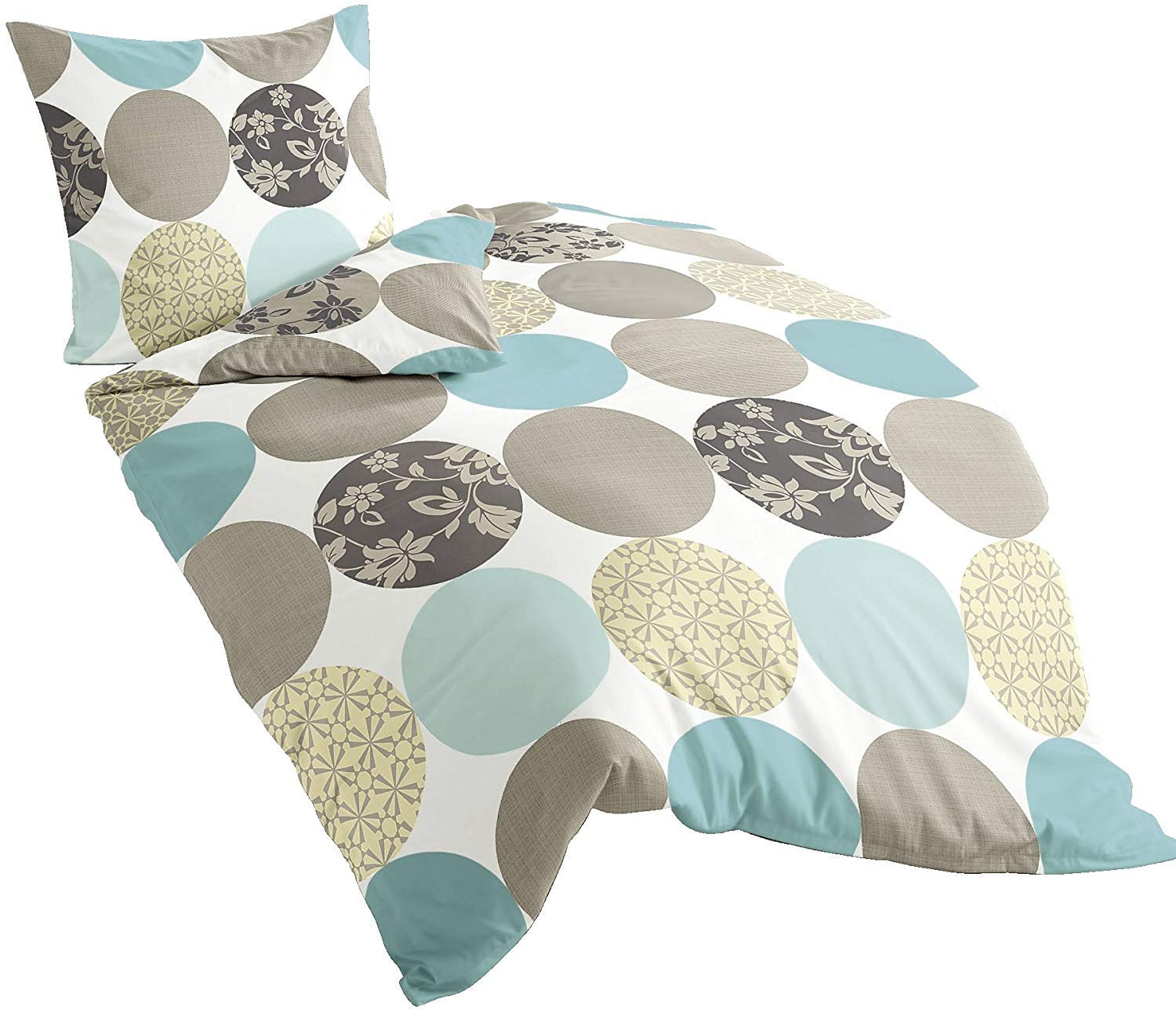 Bierbaum 6383_02 Maco Satin Bed Linen Turquoise 02, Satin, multicoloured, 135 cm x 200 cm
