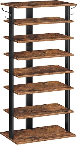 HOOBRO Zapatero vertical, organizador de almacenamiento de zapatos de 8 niveles con ganchos, zapatero estrecho para 8 pares, ahorro de espacio,