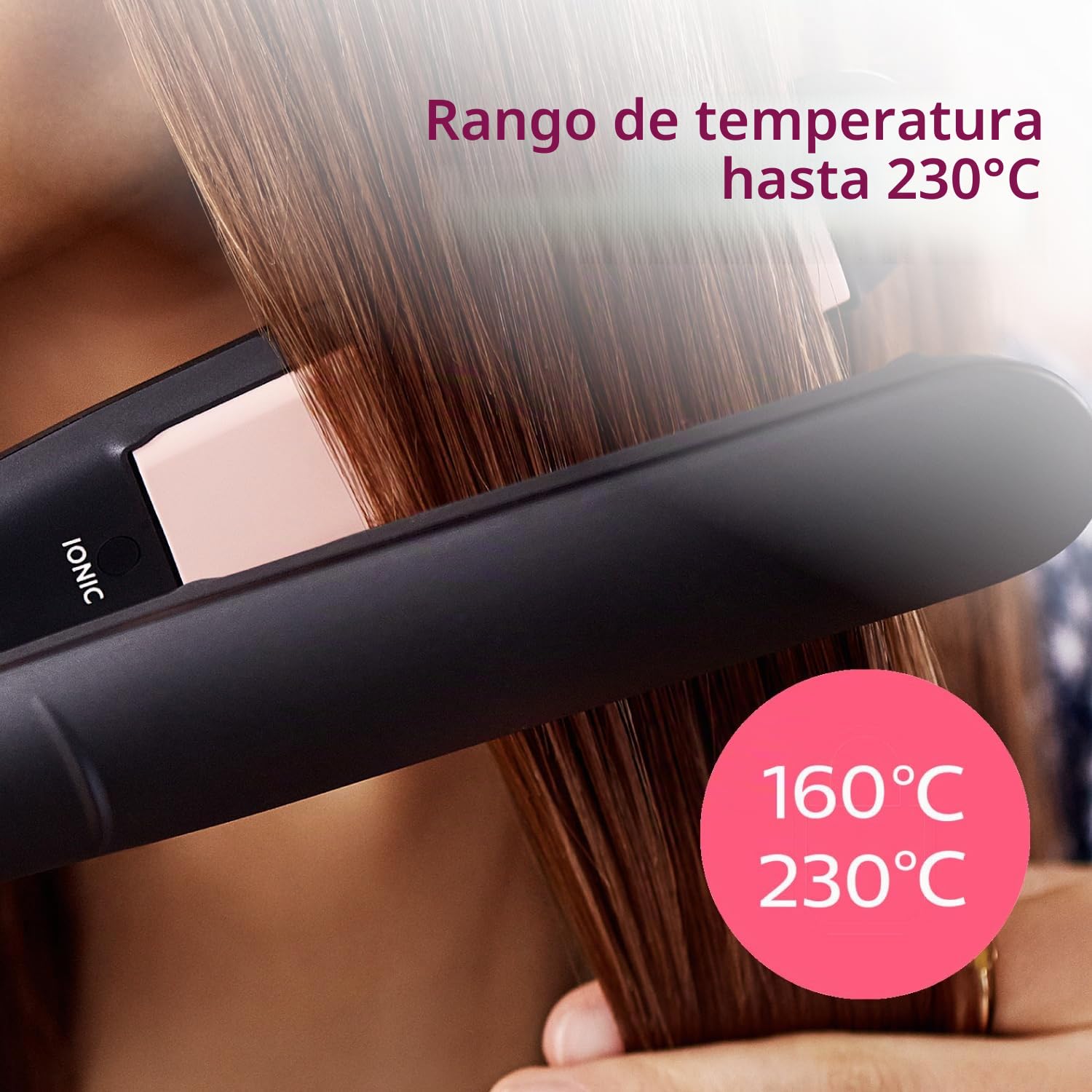 Philips Plancha de pelo serie 3000 con Tecnología ThermoProtect, Iones, Placas Ceramicas de 100mm de Largo con Queratina, BHS378/00, Malva