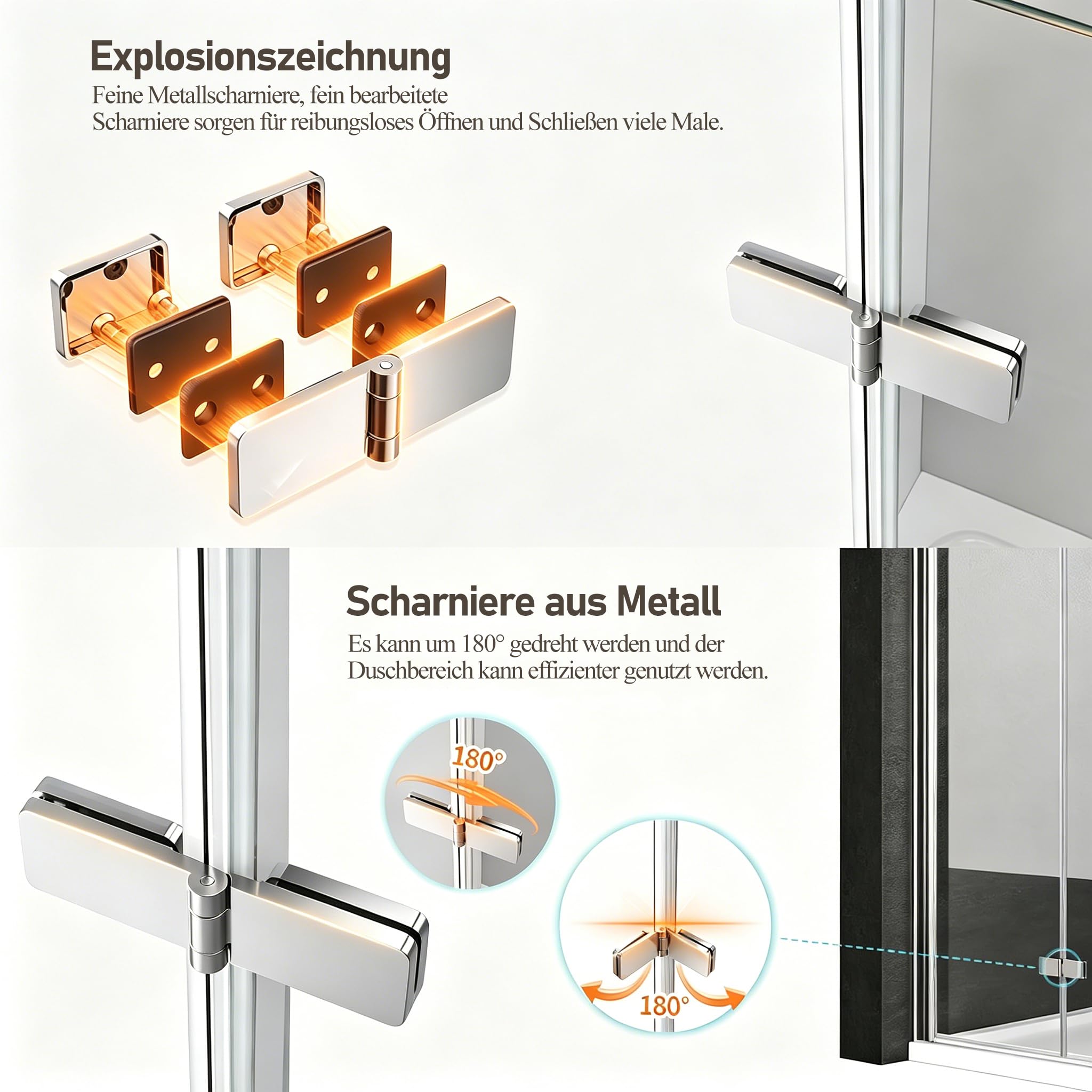 Duschkabine Falttür 90x90 cm Eckeinstieg, 185cm Höhe, mit doppelten faltbaren Duschtüren aus 6 mm ESG-Glas für Dusche, 180º Duschabtrennung Faltbar, ohne Duschtasse