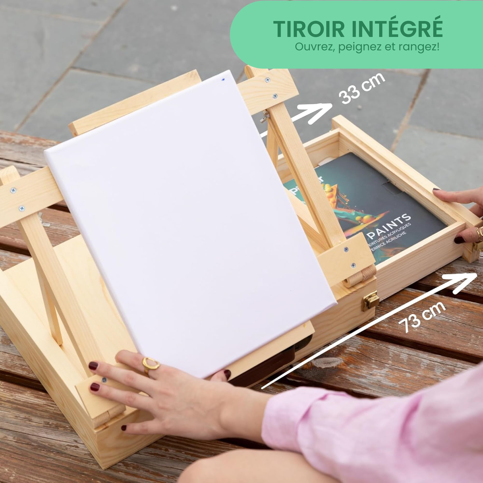 Kit Pintura Acrílica 34 Piezas Caballete Maletín Madera Portátil 24 Tubos 12 ml Colores Vivos Lienzo 24x30 cm 6 Pinceles Espátula Paleta Set Completo Adultos Niños Principiantes Arte Regalo Creativo