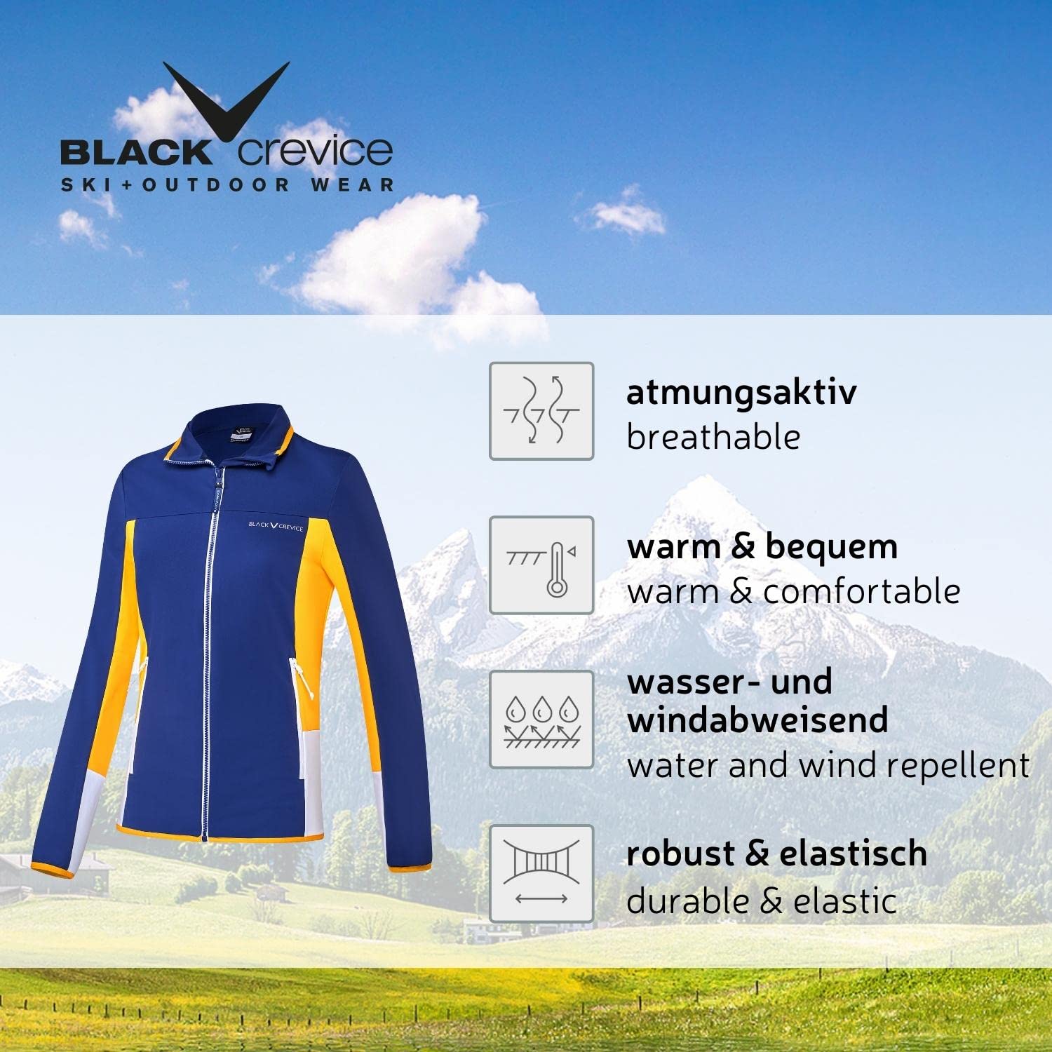 Black Crevice Damen Second Layer I Midlayer I Damen-Shirt aus funktionalem Stretch-Fleece-Material I elastisches & atmungsaktives Funktionsshirt I hochwertiges Thermo-Funktionsshirt Damen