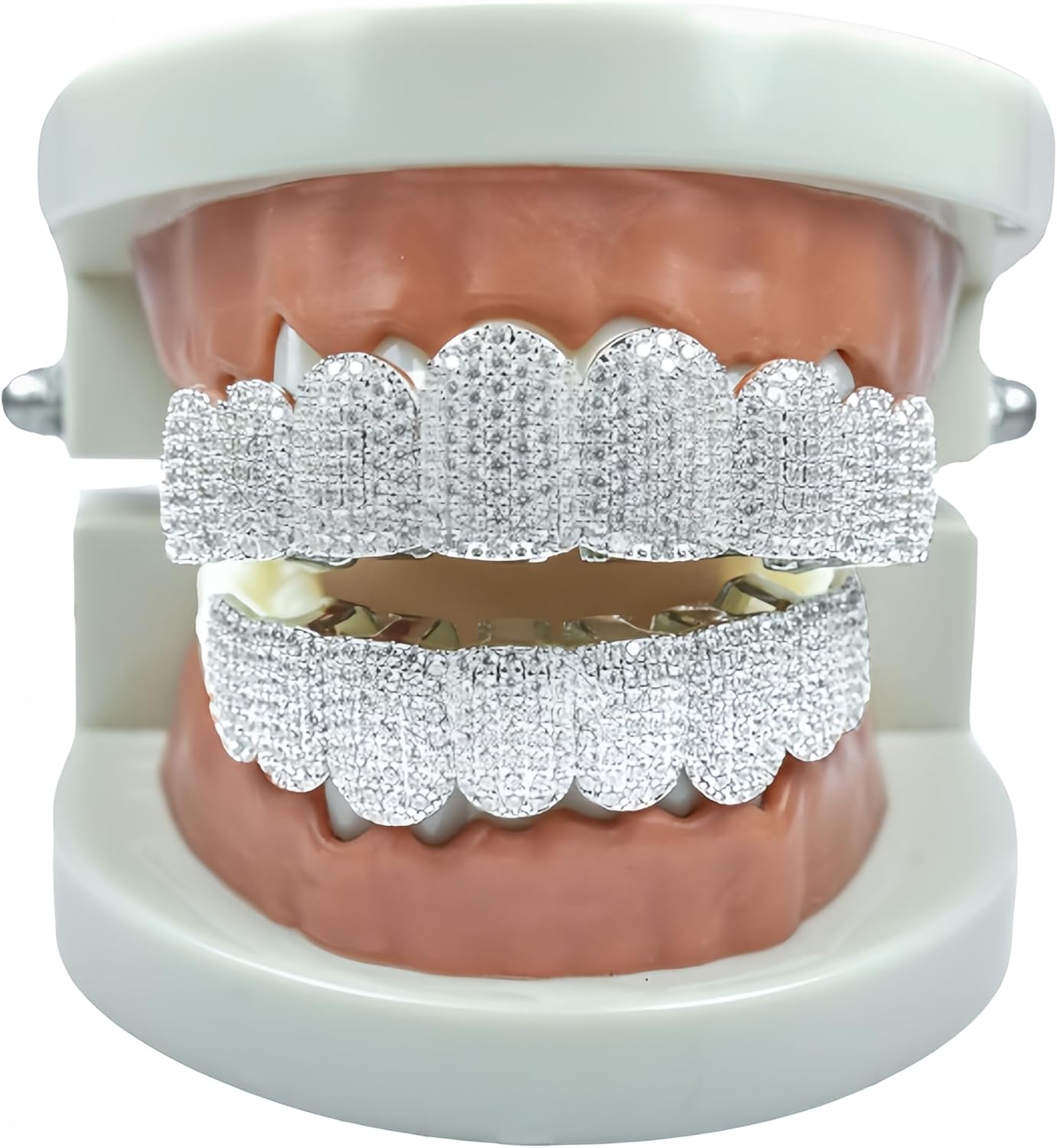 Diamond Grillz for Men 8-Tooth Micro-Paved Zircon Full Coverage Iced Out Luxury Statement Hip Hop Party Nightclub Performance