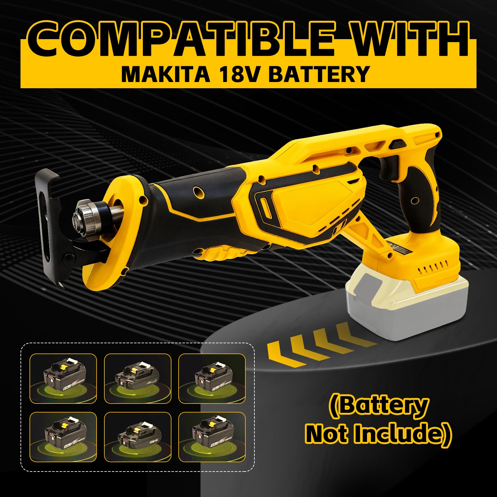 Sierra de sable inalámbrica compatible con batería Dewalt de 20 V | Para trabajos de sierra con madera/acero con 4 hojas de sierra sable, gafas y guantes (sin batería/sin cargador)