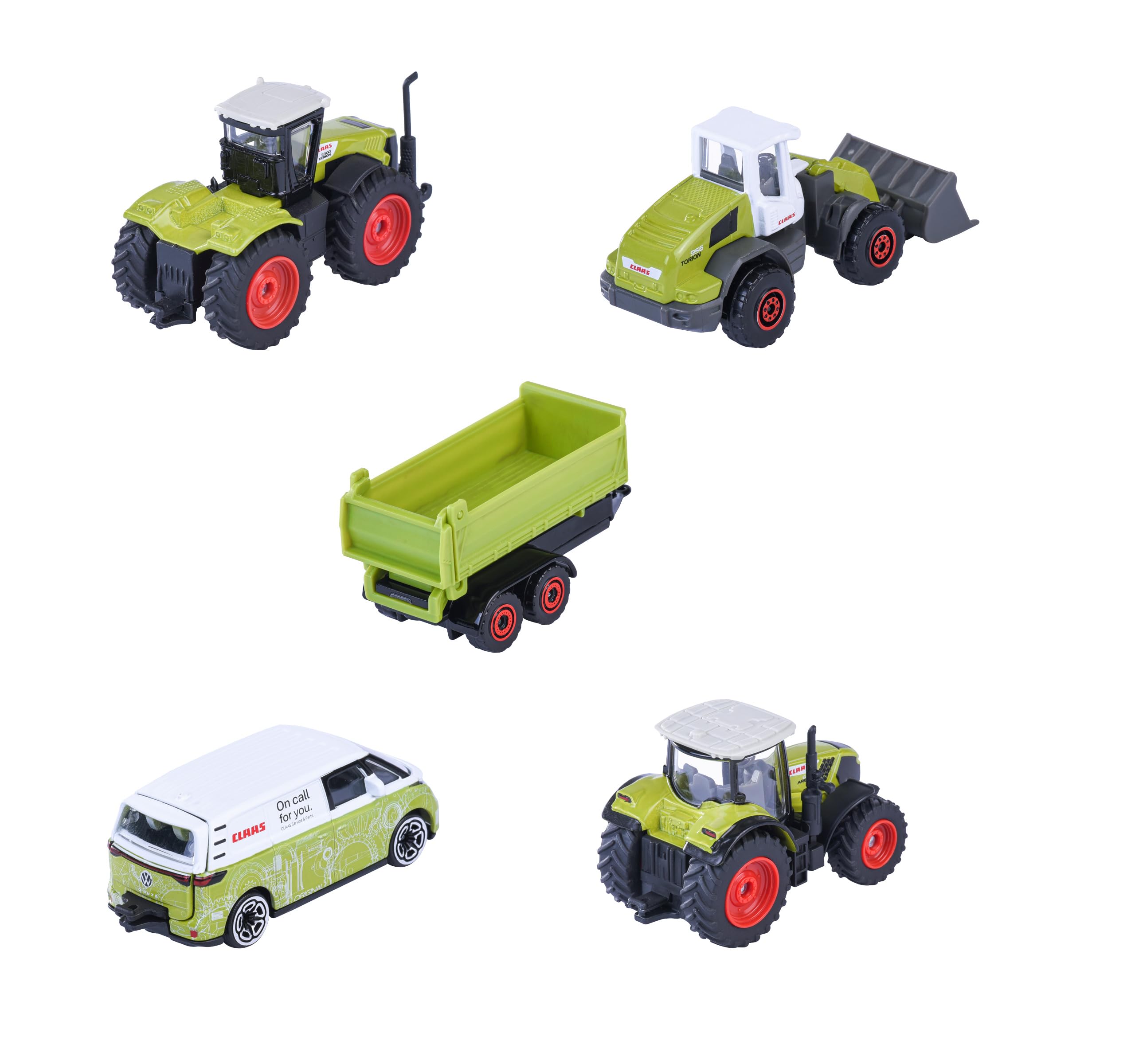 Majorette, Vehículos de Granja Claas, Giftpack Set 5 de vehículos, Metal, Escala 1:64, 7,5 cm, Rueda Libre, Caja Decorada,3 años (8503105002)
