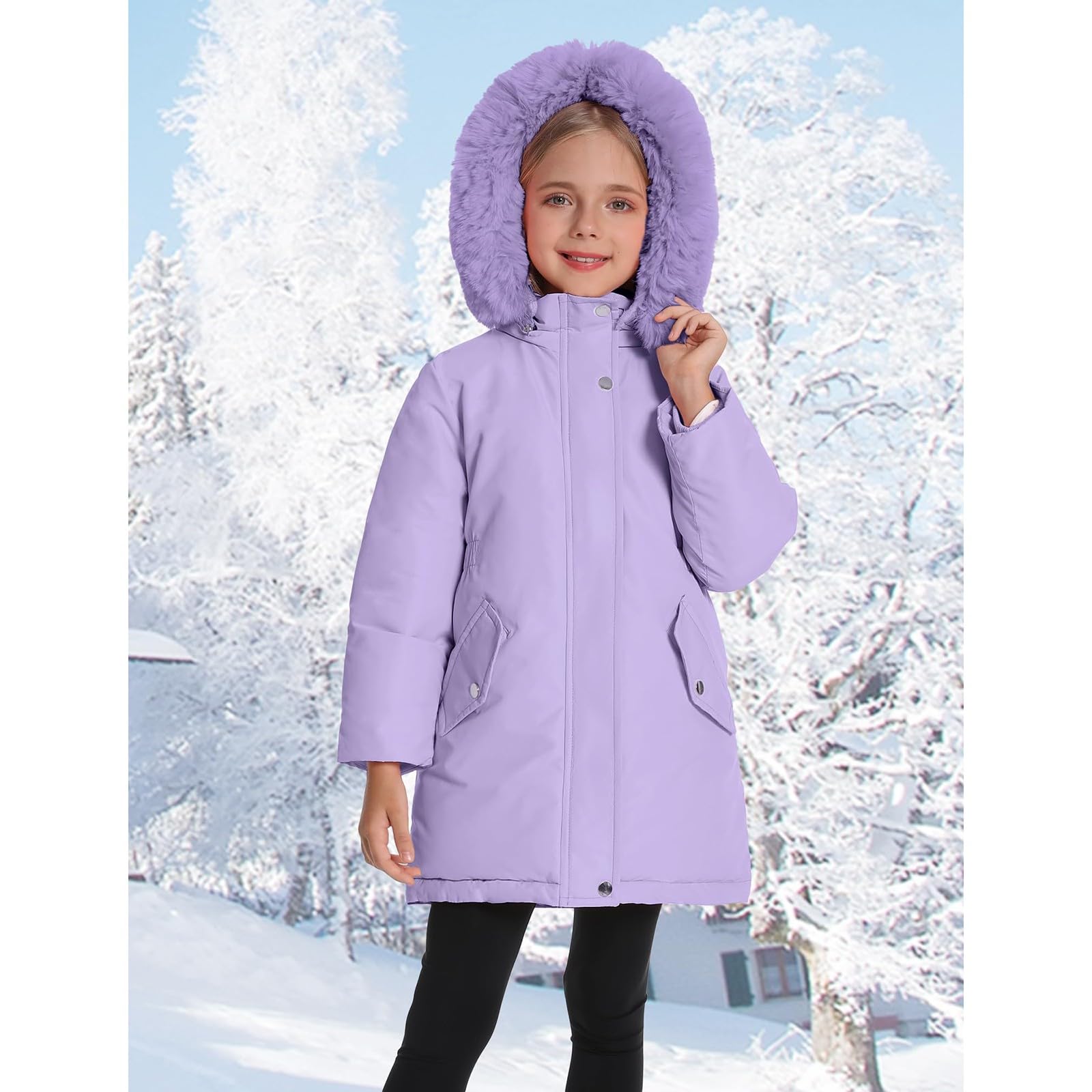 Abrigo de invierno con capucha para niñas, abrigo de plumón de piel sintética para niños, cálido abrigo acolchado grueso para exteriores, abrigos suaves para la escuela