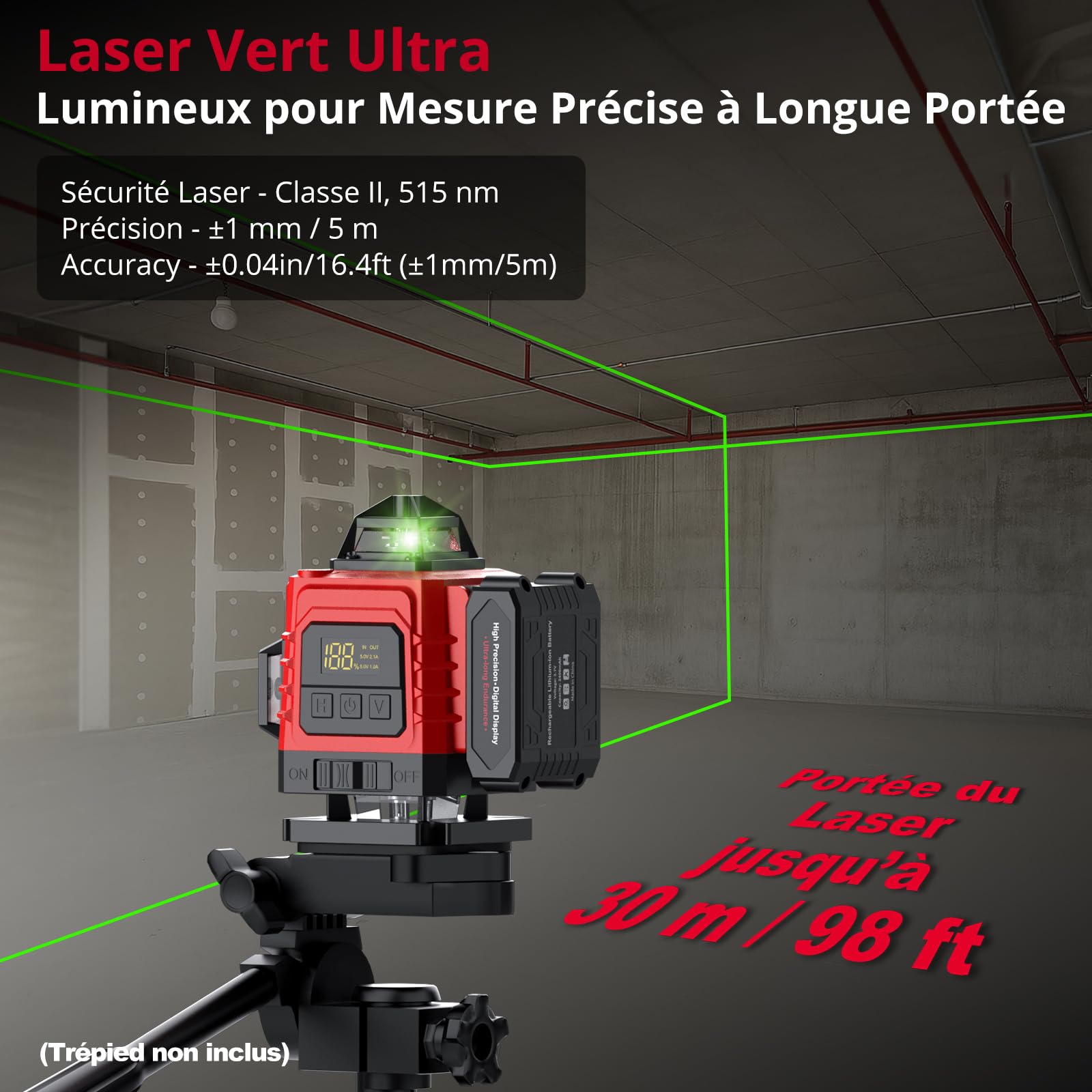 XUNTOP Niveau Laser Vert 16 Lignes Auto-nivelant - Rechargeable USB Type-C, Télécommande 5m, Précision ±1mm/5m - Avec Support Magnétique, Accessoires Complets, IP54 pour Chantier Bricolage Carrelage