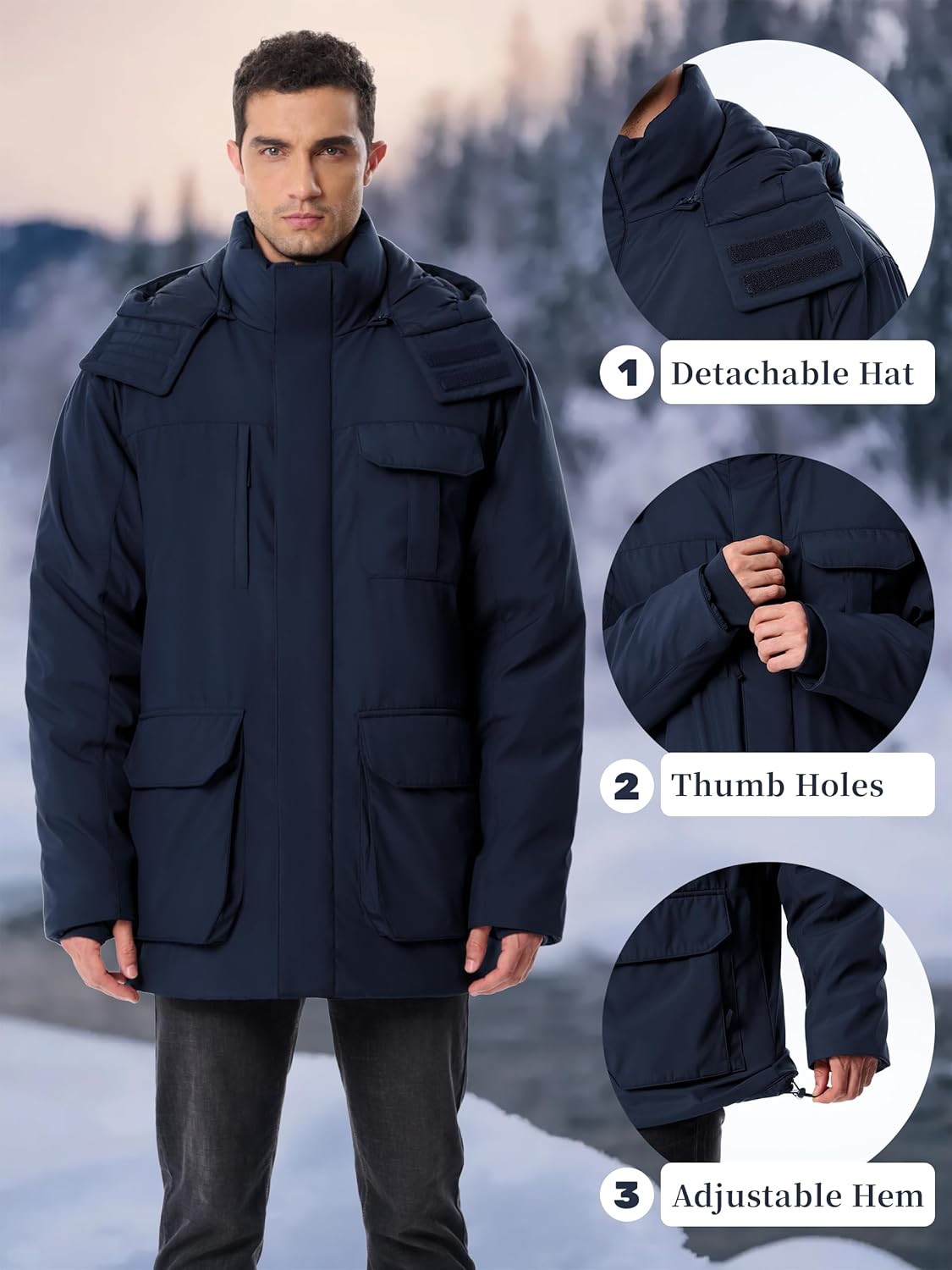 Winter Coats For Men Winter Jackets Waterproof Warm Thicken Puffy Hooded Insulated Thicken Parka Coat - Image 5
