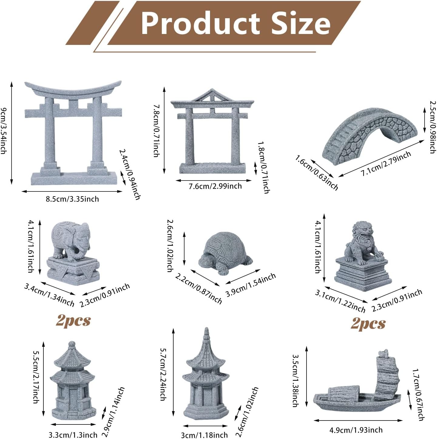 11Pcs Mini Zen Garden Accessories Miniature Fairy Garden Decoration Set Bridge Torii Gate Foo Dogs Sandstone Sculptures Statues for Fish Tank Patio Micro Terrarium Bonsai