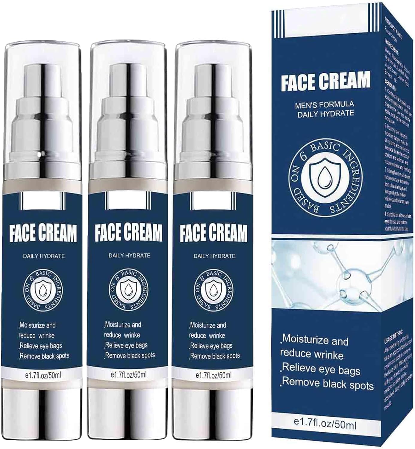 Mens Face Cream, 50ml 6 in 1 Mens Face Moisturizer, Mens Anti Aging