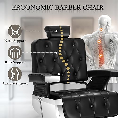 Miniatura 17 de Silla de peluquería vintage, silla de peluquería reclinable con reposacabezas extraíble, champú giratorio 360 grados para salón de belleza, spa